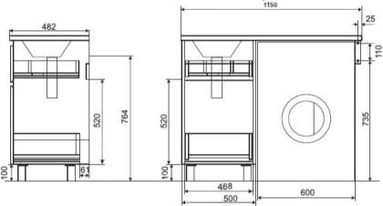 Тумба напольная под умывальник Dallas Luxe 1150х482 2 ящика (ШхГхВ) 498х476х860 Тумба напольная под умывальник Dallas Luxe 1150х482 2 ящика (ШхГхВ) 498х476х860