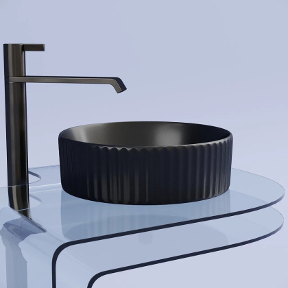 Умывальник чаша накладная круглая (цвет Черный Матовый) Element 360*360*115мм
