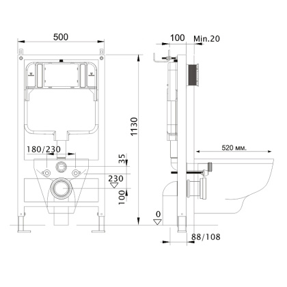 Инсталляция для подвесного унитаза Aquatek Standart 50 INS-0000012, 1130*500*100 мм