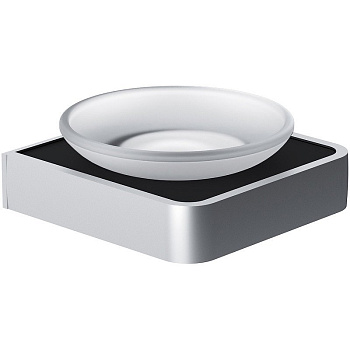 Стеклянная мыльница Jupiter с настенным держателем, 4,5х12х12,1 см, цвет черный с серебром, DA7734200