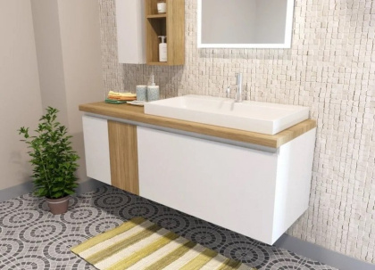 Тумба подвесная под умывальник Malibu 1400х500 правосторонняя 2 ящика со вставкой массив (ШхГхВ) 1392х476х477 Тумба подвесная под умывальник Malibu 1400х500 правосторонняя 2 ящика со вставкой массив (ШхГхВ) 1392х476х477