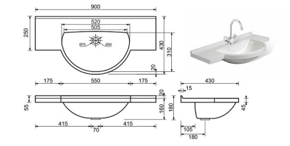 Раковина "Куба" 900х430