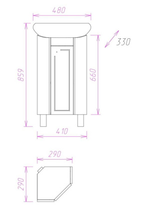 Тумба Onika Малютка 33 напольная, белая, угловая (ум. Радиан 33)