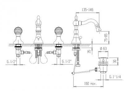 Смеситель ATLANTIS-NOSTALGIA-BBS2-01 Исполнение: Хром, Ручки: Хром 