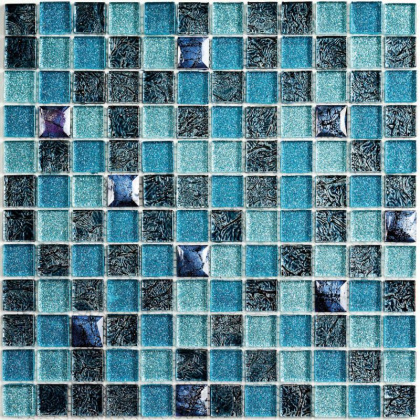 Мозаика стеклянная с камнем Satin blue (чип 8*23*23) 300*300(11шт-0.99м2), м2