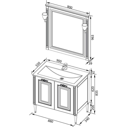 Мебель для ванной Aquanet Паола 90 белый/серебро (литьевой мрамор)