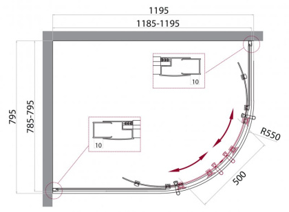 Душевой уголок BelBagno UNO-195-RH-2-100/80-C-Cr