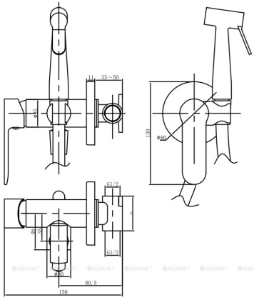 Смеситель с гигиеническим душем Aquanet Passion AF300-52С (с внутренней частью) Смеситель с гигиеническим душем Aquanet Passion AF300-52С (с внутренней частью)