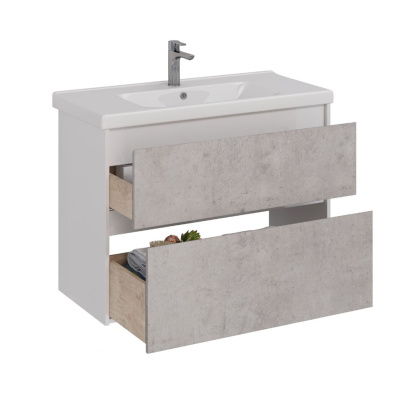 Тумба Lemark COMBI 100см под 1 раковину, подвесная/напольная, 2 ящика, цвет фасада: Бетон, цвет корпуса: Белый глянец Тумба Lemark COMBI 100см под 1 раковину, подвесная/напольная, 2 ящика, цвет фасада: Бетон, цвет корпуса: Белый глянец