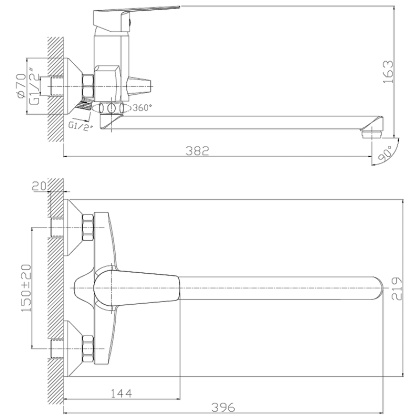 Смеситель Rossinka S35-33 для ванны универсальный