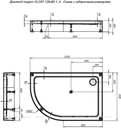Душевой поддон Aquanet GL180 120x80 R
