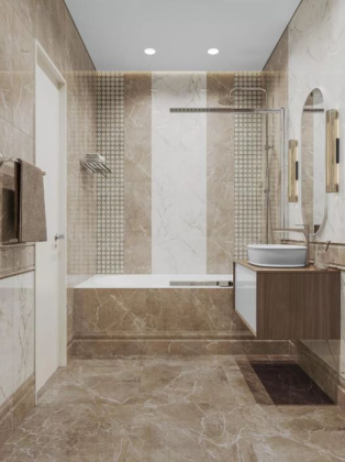 Плинтус Серенада бежевый тёмный глянцевый обрезной 30x15x1,7