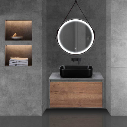 База под накладную раковину Mesa 800 подвесная, 1 выкатной/1 скрытый ящик soft close, T.Oak + Beton База под накладную раковину Mesa 800 подвесная, 1 выкатной/1 скрытый ящик soft close, T.Oak + Beton