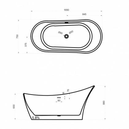 Ванна из литьевого мрамора Abber Stein 169х75 AS9618