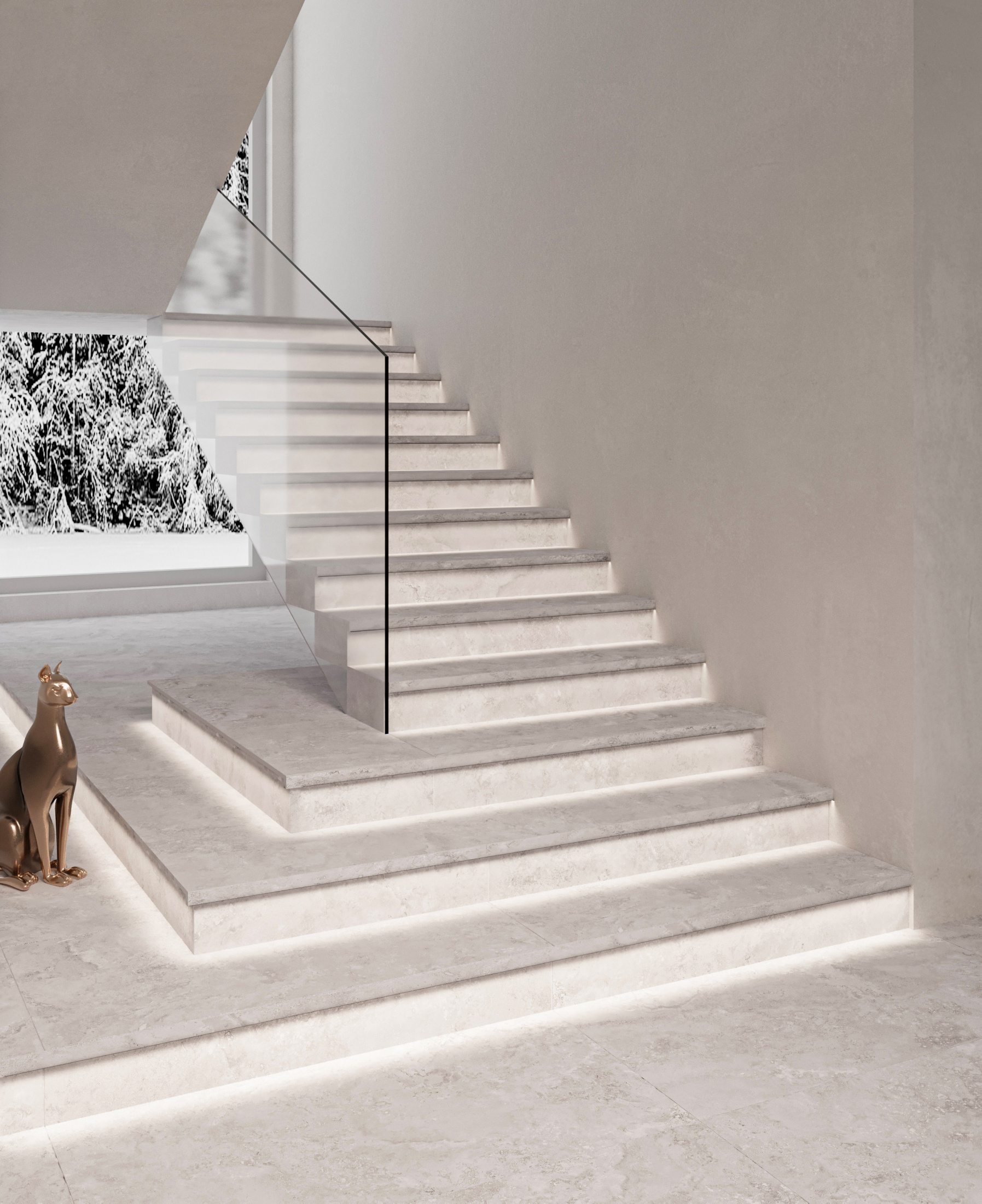 Ступень L из керамогранита MYSTICAL CHARM BIANCO 32х120 MATT с подступенником