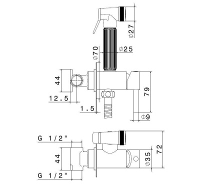 Гигиенический душ со смесителем, хром, 27721KM.21.018