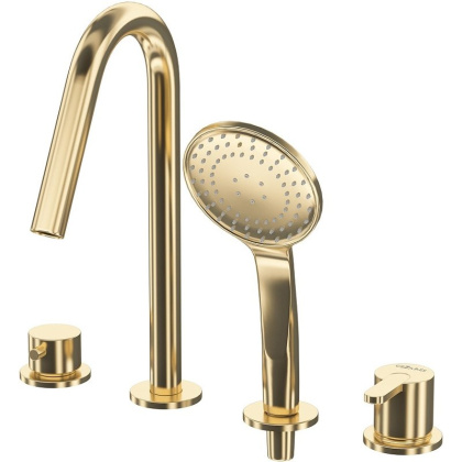 LEAF-BVDM4-SR Смеситель на борт ванны с выдвижным душем и переключателем, исполнение Sunrise