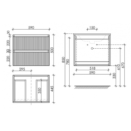 Тумба подвесная SANCOS Snob T 590х445х500, c двумя ящиками оснащенными доводчиками, Doha Soft, арт.SNT60SM Тумба подвесная SANCOS Snob T 590х445х500, c двумя ящиками оснащенными доводчиками, Doha Soft, арт.SNT60SM