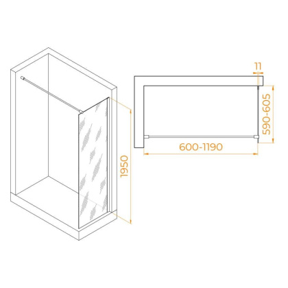 Душевая перегородка  60*195 RGW WA-002 Хром/Матовое/6 мм (590-605) (Easy)