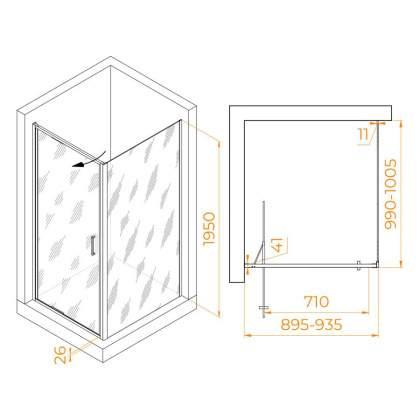 Душевой уголок  90*100*195 RGW SV-145B (SV-05B + Z-050-2B) Прямоуг./Чёрный/Прозрачное/8 мм (Easy)