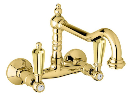 FIRST-LLP-03/24-M Кухонный смеситель настенного монтажа, исполнение золото, ручки золото