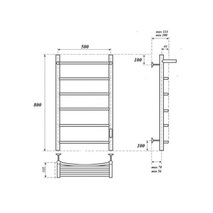 Полотенцесушитель электрический Point Афина PN04858P П5 500x800 с полкой, диммер справа, хром Полотенцесушитель электрический Point Афина PN04858P П5 500x800 с полкой, диммер справа, хром