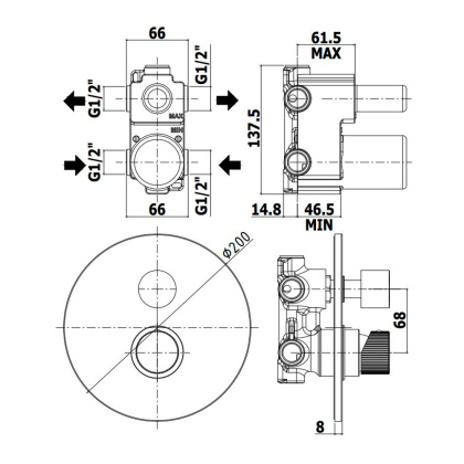 Смеситель для душа Paffoni Jo JO018NO (с внутренней частью)