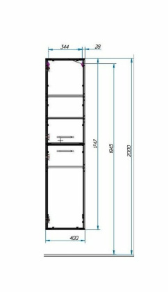 Пенал подвесной Vegas правосторонний (ШхГхВ) 400х320х1747
