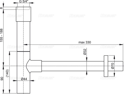 Сифон для умывальника DN32 DESIGN, цельнометаллический, массивный