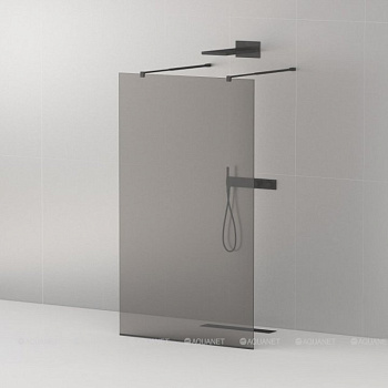 LIBERTA-L-2-120-GR-NERO Душевая перегородка с возможностью двустороннего входа, стекло графит, профиль чёрный, 1200x1950 мм