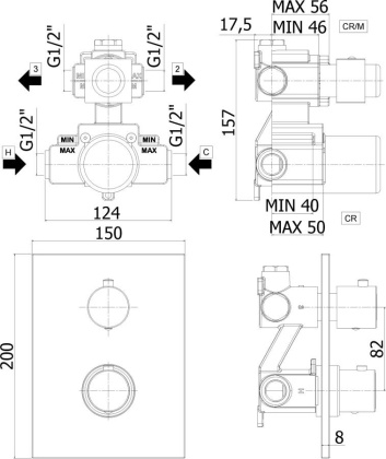 Смеситель встраиваемый для ванны с душем Paffoni Light LIQ518NO/M (с внутренней частью)