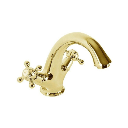 GOLF-LS1-03/24 Смеситель для раковины с донным клапаном Исполнение: Золото 24 карат, Ручки: Золото 24 карат 