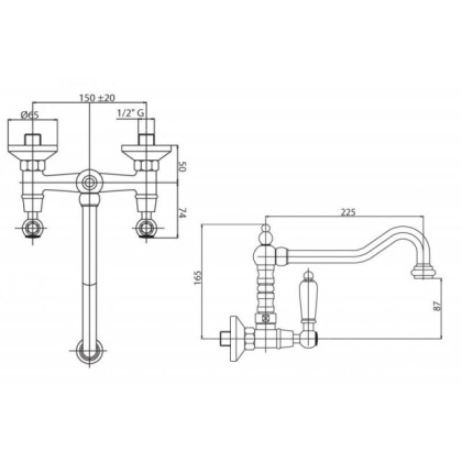 DIAMOND-LLP-02-Sw Кухонный смеситель настенного монтажа, бронза, ручки Swarovski
