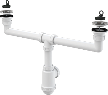 Сифон для сдвоенной мойки с нержавеющими решетками DN70 Сифон для сдвоенной мойки с нержавеющими решетками DN70