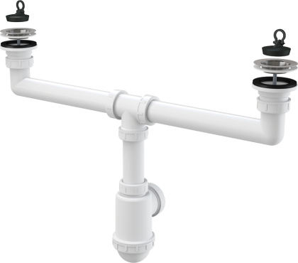 Сифон для сдвоенной мойки с нержавеющими решетками DN70 Сифон для сдвоенной мойки с нержавеющими решетками DN70