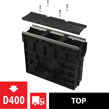 Пескоуловитель для дренажного канала AVZ103 с металлической рамой и чугунной решеткой D400