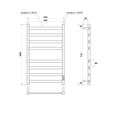 Полотенцесушитель электрический Point Меркурий PN83858GR П8 500x800, диммер справа, графит премиум