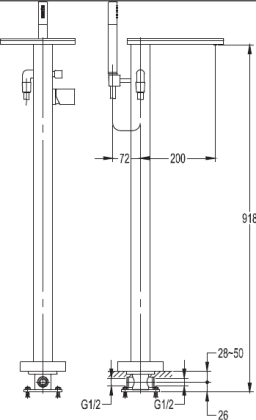 CASCADO-F-VDP-01 Напольный смеситель для ванны с ручным душем CASCADO-F-VDP-01 Напольный смеситель для ванны с ручным душем