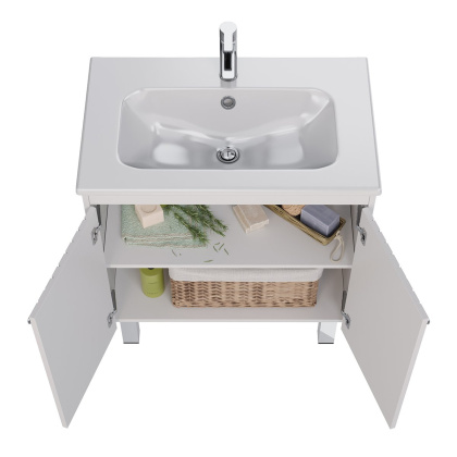 Тумба Lemark ROMANCE 80см под 1 раковину, подвесная/напольная, 2-х дверная, цвет корпуса, фасада: Белый глянец