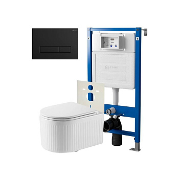 Сет: Система инсталляции Point Элемент для подвесного унитаза PN45120 + Клавиша смыва для инсталляции Point Меркурий, черная матовая, PN44831BM + Унитаз подвесной Point Деметра безободковый, белый, сиденье дюропласт, микролифт быстросъемн PN41121