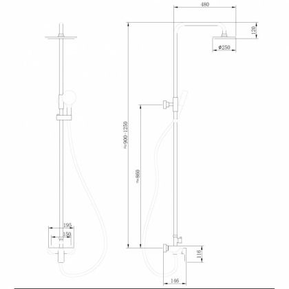 Душевая стойка ABBER Weiss Insel AF8020B без излива, черная матовая Душевая стойка ABBER Weiss Insel AF8020B без излива, черная матовая