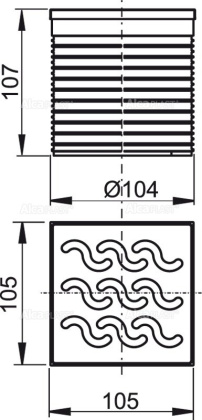 Горло сливного трапа, решетка 105x105 мм нержавеющая сталь