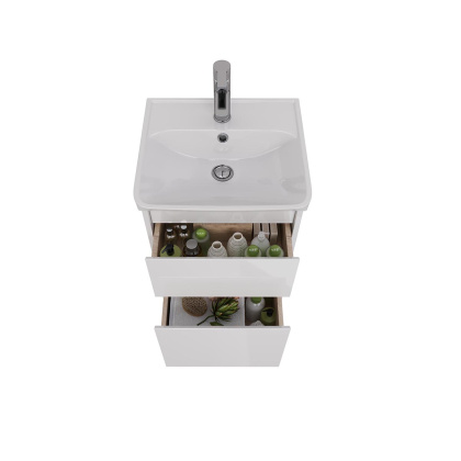 Тумба Lemark COMBI 45см под 1 раковину, подвесная/напольная, 2 ящика, цвет корпуса, фасада: Белый глянец