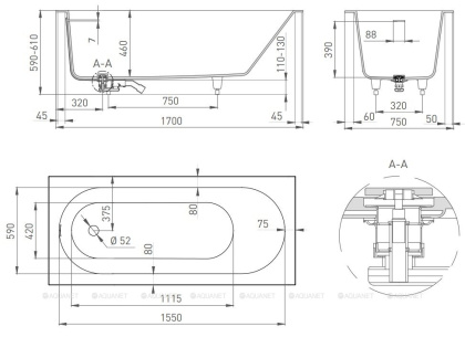 Ванна из искусственного камня ORNELLA_KIT 170х75,102411G