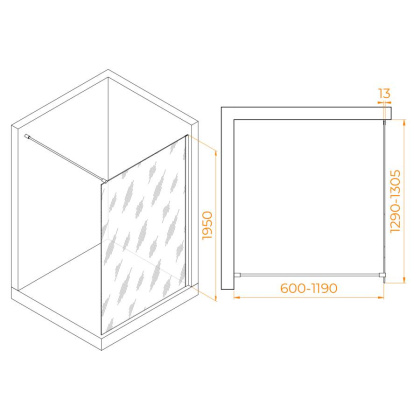 Душевая перегородка 130*195 RGW WA-010 B Чёрный/Тонированное(серое)/8 мм