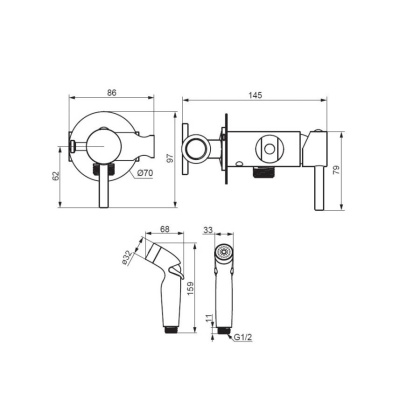 211000300 Option Смеситель, монтируемый в стену, с гиг.душем и крючком, черный