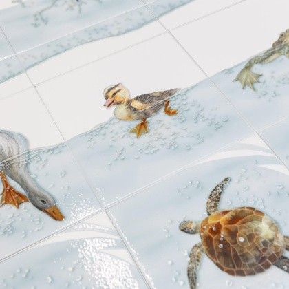 Декор VT\A452\5009 Чудо-озеро 2 белый, голубой (20см*20см*6,9мм) (10шт/0,4м2) Черепаха, шт.