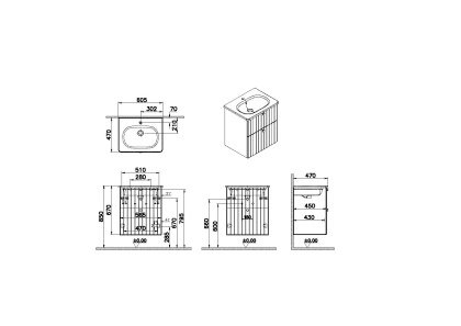 Тумба с раковиной Vitra Root Groove 60 см с круглой раковиной, 2 ящика, матовый серый Тумба с раковиной Vitra Root Groove 60 см с круглой раковиной, 2 ящика, матовый серый