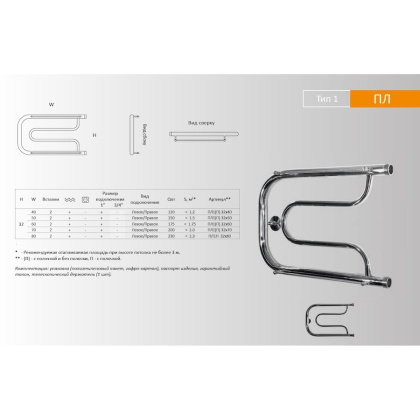 Полотенцесушитель ПЛ1 32*40П