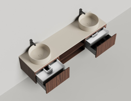 Подвесная тумба Domino 2000, шпон, для двух раковин, гладкий фасад